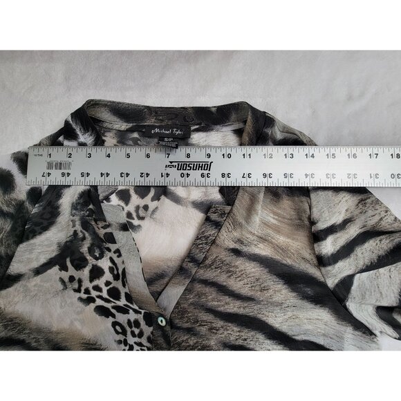 Michael Tyler Womens Animal Print Sheer Tunic Top Small Long Sleeve Button-Front - Picture 6 of 8